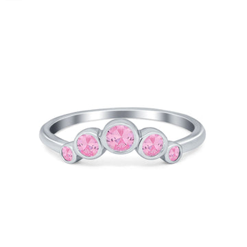 Curved Thumb Ring Wedding Round Bezel Eternity Simulated Pink CZ 925 Sterling Silver
